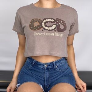 Crazy Shirt OCD Obsessive Chocolate Disorder Short Sleeve Crop Top Casual Summer